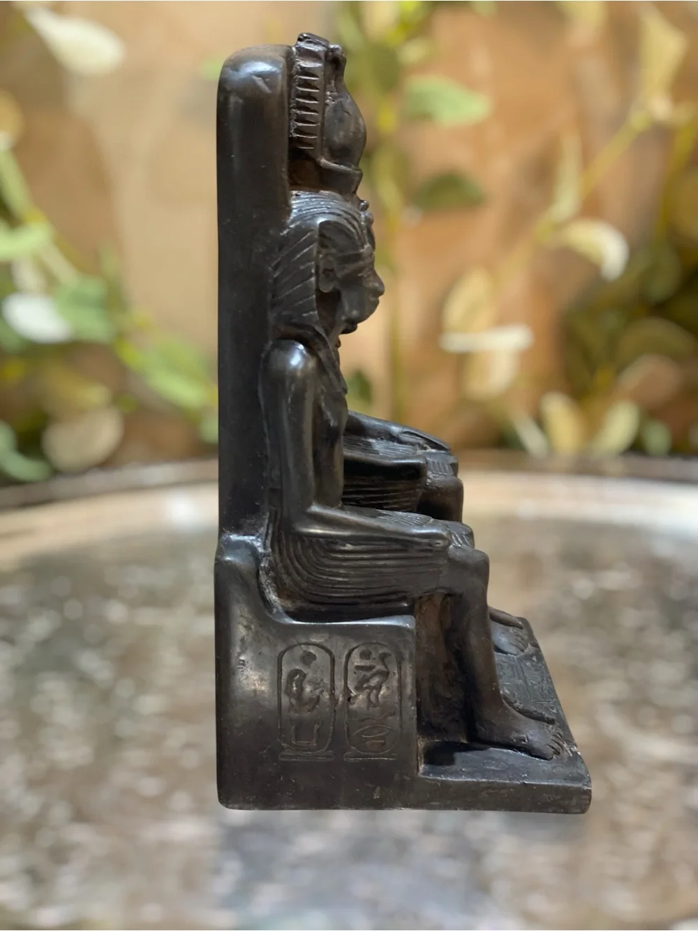 Vintage Bookend Egyptian King Queen on Throne Black